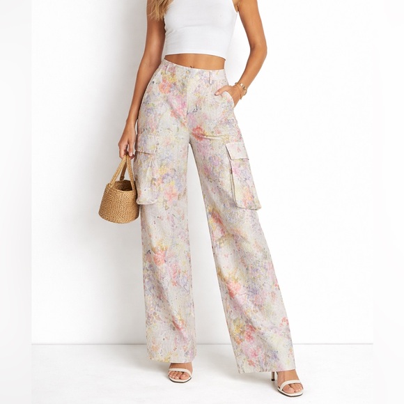 Anewsta Pants - Floral Wide Leg Cargo Pants